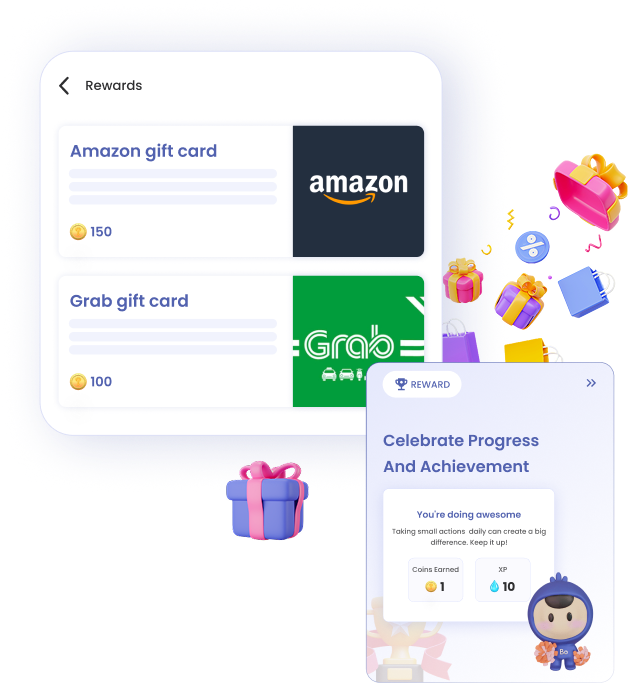 Gift card rewards and celebration in the CHOYS app
